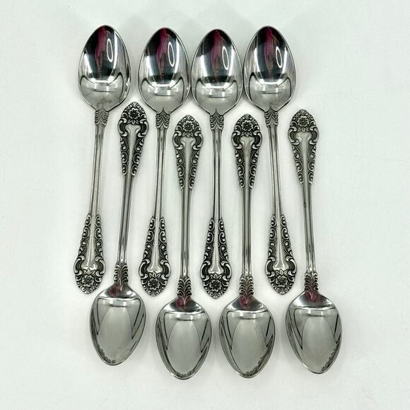 Voisin (Stainless)by CONTINENTAL SILVER Lot of 9 Teaspoons Floral MCM 6 3/8 inch - Picture 2 of 7